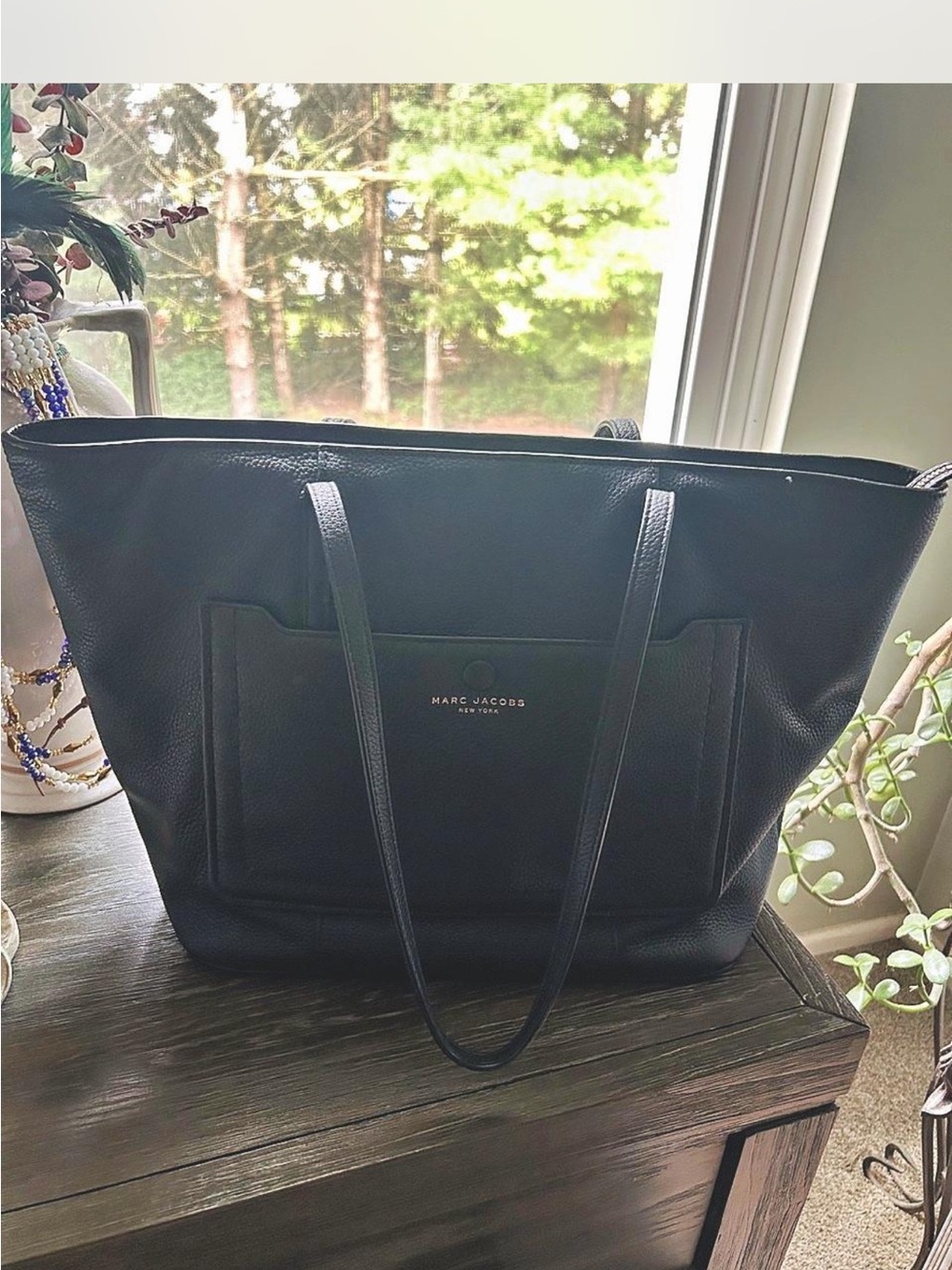 Marc Jacobs Black Pebbled Leather Tote with Front Pocket